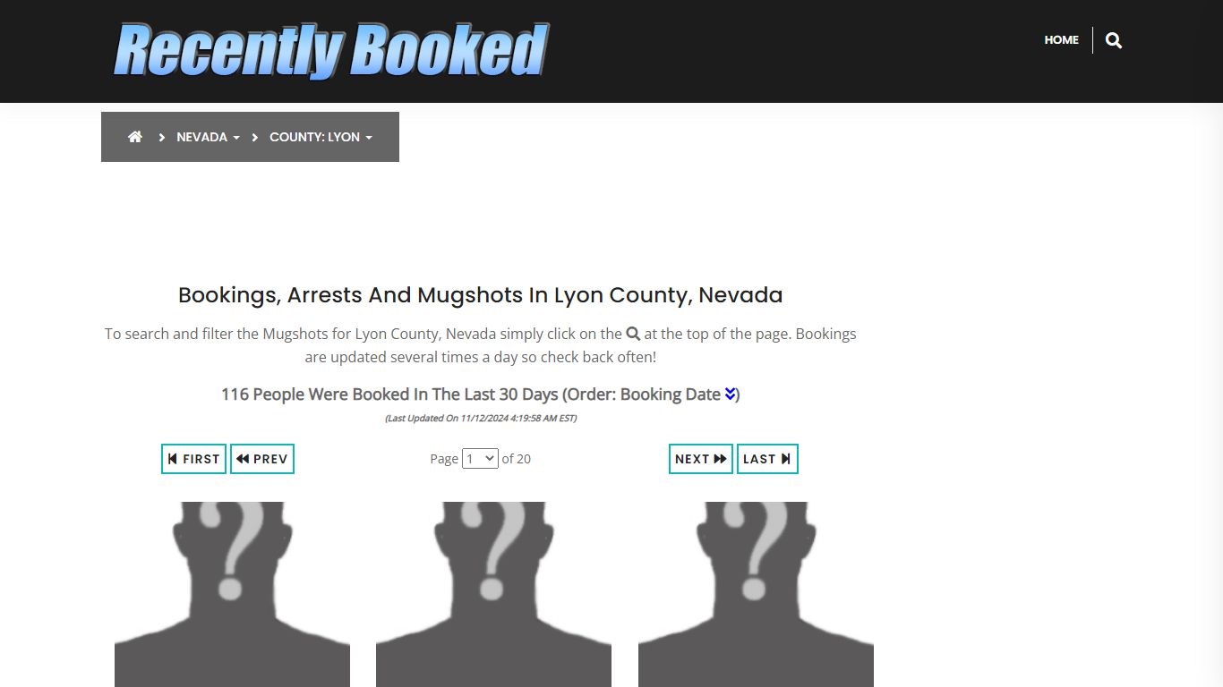 Bookings, Arrests and Mugshots in Lyon County, Nevada - Recently Booked