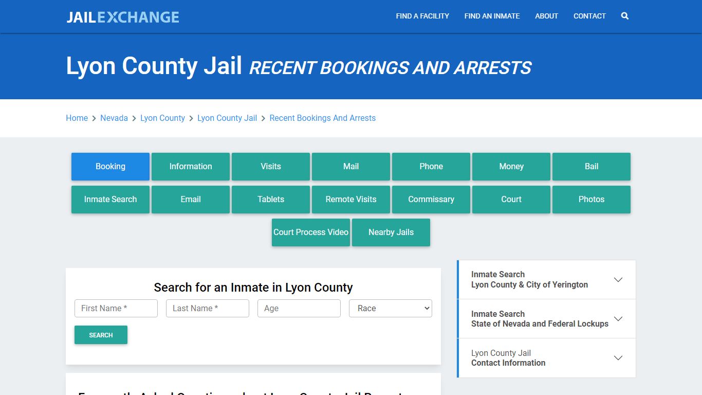 Lyon County Jail NV Recent Arrests and Bookings - Jail Exchange